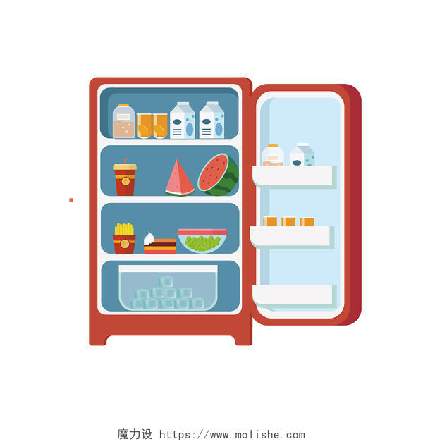 彩色手绘卡通冰箱食物矢量元素PNG素材